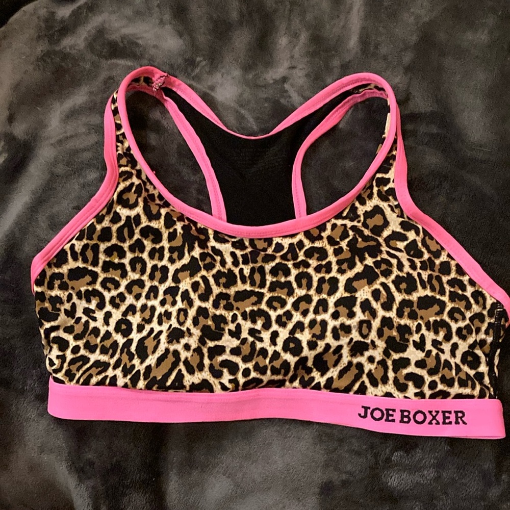 Joe boxer pink leopard print sexy sports bra meduim soft
